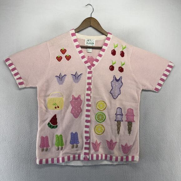 The Quacker Factory Sweaters - Vintage Quaker Factory Sweater Women's Medium Fruit Strawberry Cherry Grandma
